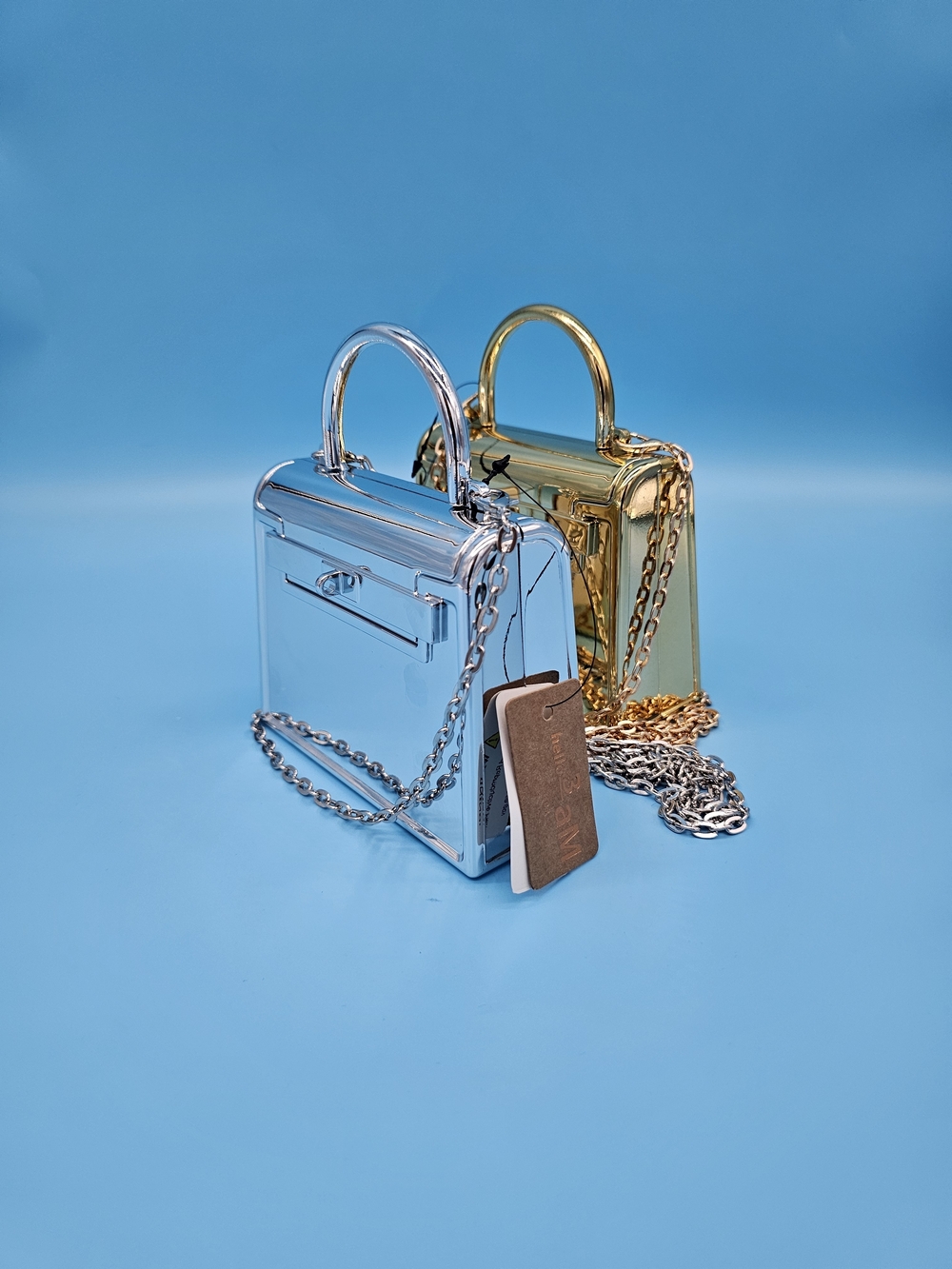 Mini Metallic Gold/Silver Top-Handle Chain Bag - Picture 4 of 5